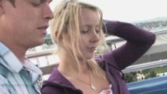 Beautiful blonde teen delivers an awesome blowjob in the carnival