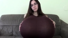 Breast Expansion - amateur girl next door in glasses on