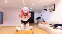 Pink hair Asian bondage