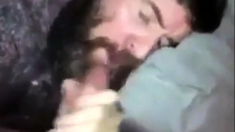 Sexy bearded guy sucks big hairy dick