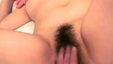 Asian Fingering Her Hairy Pussy